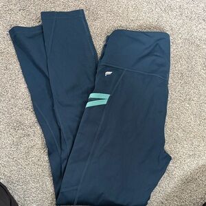 Fabletics Navy Leggings with Mint Stripe Accent